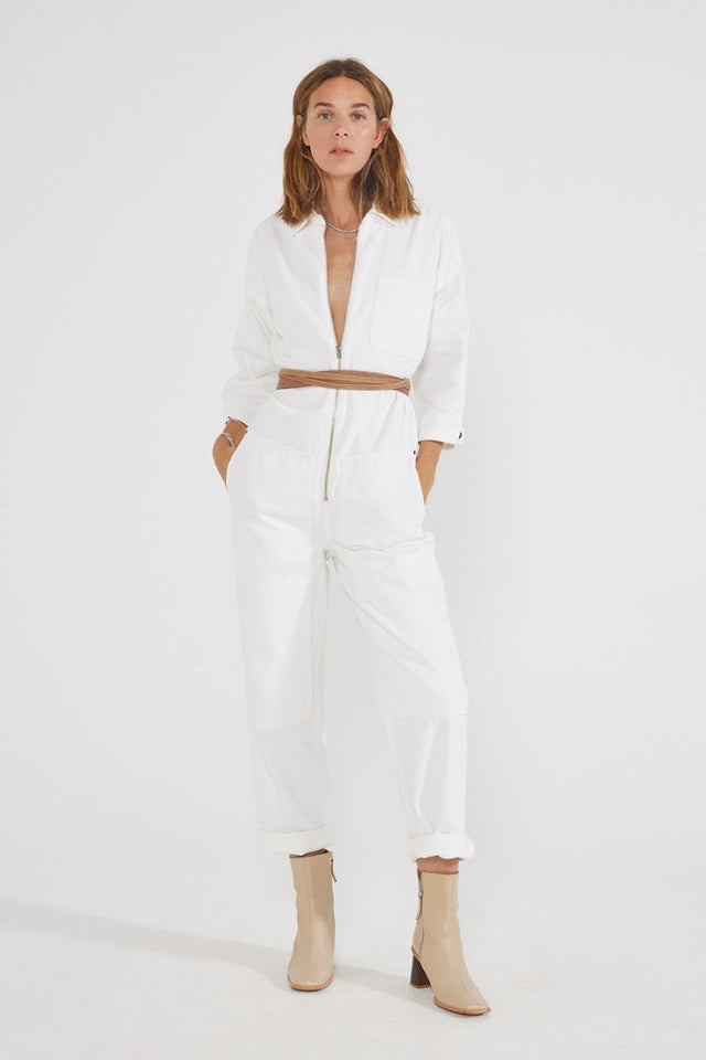 Zeta Carpenter Jumpsuit - Vintage White - Veneka-Sustainable-Ethical-Denim-Etica Denim Drop Ship